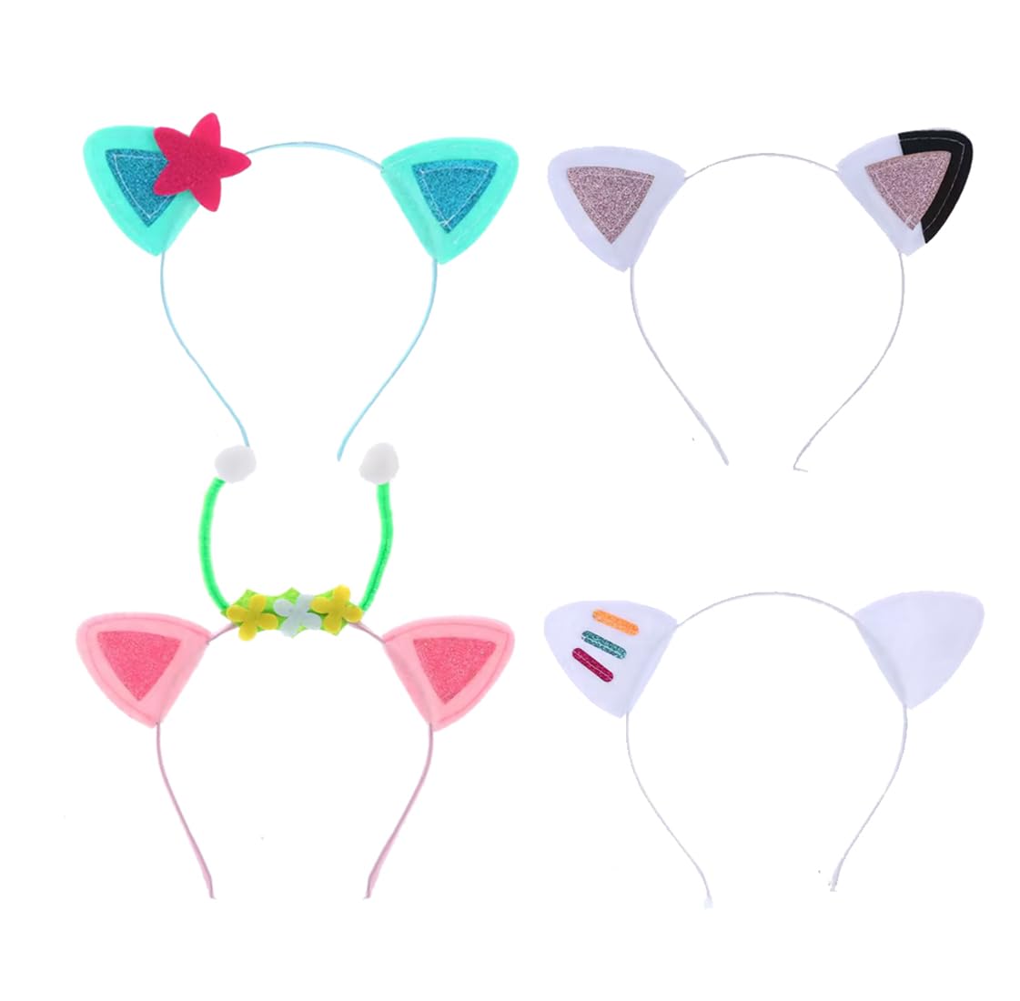 Atvscay Cute Cat Ears Headbands Hair Hoops Cartoon Party Costume Decorations for Little Girls (4PCS) (CUTE)
