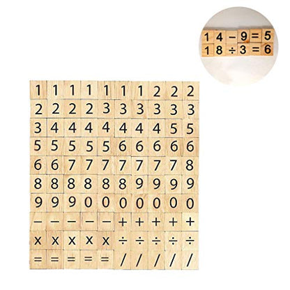 Vos Risus 100 PCS Wood Scrabble Tiles Numbers and Symbols for Crafts - DIY Wood Gift Decoration-Child Education Mathematical Calculation