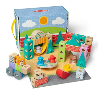 Melissa & Doug Blockables Town Connectable Wooden Building Blocks