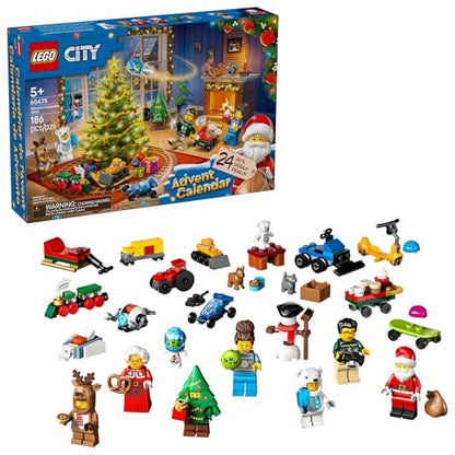 LEGO City Advent Calendar 2025 Kids Toy - Holiday Countdown Playset W/Santa & Mrs. Claus Minifigures for Boys & Girls, Ages 5+ - 24 Buildable