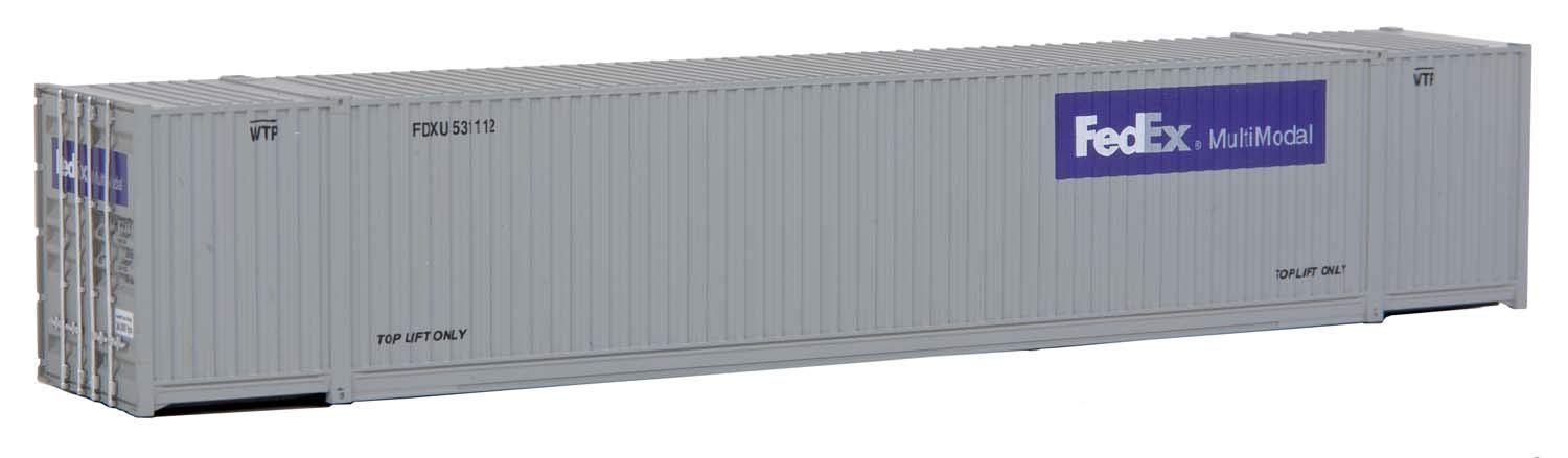Walthers SceneMaster 53' Singamas Corrugated-Side Container-Ready to Run-FedEx MultiModal (Gray, Purple) 949-8504 HO Scale Model Railroad - Freight