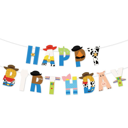 Cartoon Toy Birthday Banner And Garland - Decorative Items For Cartoon Story Party - Theme: Cowboys And Space Heroes - Reusable Party Banner - Indoor