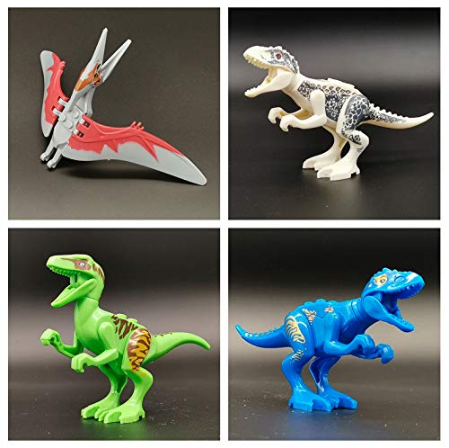 Toysvill Compatible Dinosaurs Mini Figures for Jurassic World Building Blocks Toys (Set of 20 Pieces) with Moving Parts. T Rex, Dragon Sword