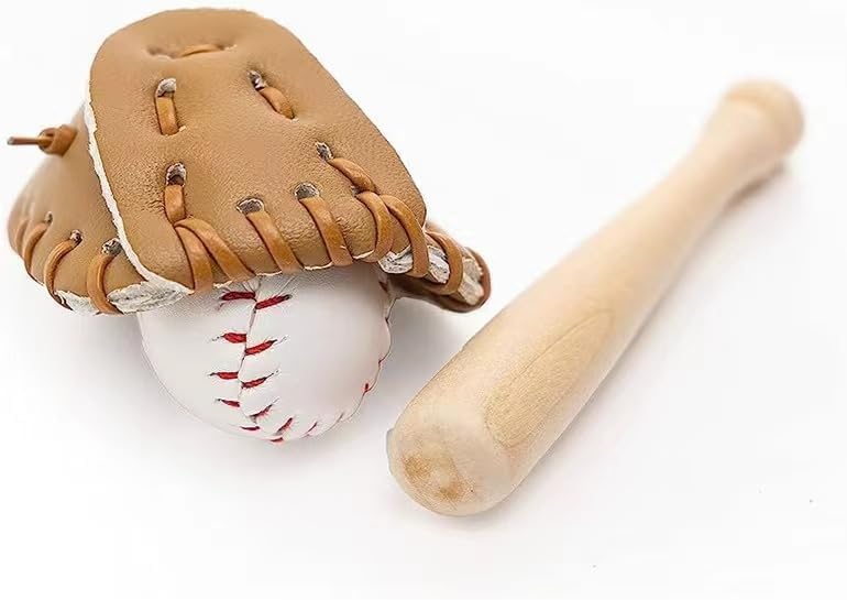 1 Sets Black of 1/12 Miniature Baseball Set Bat Glove and Ball Baseball Cake Decorations, Baseball Bat and Ball Set Miniature Sports Set Doll House