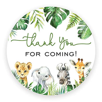 2" Round Wild Safari Favor Stickers for Birthday and Baby Shower - Set of 40 (Palm Leaves)