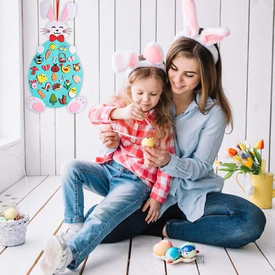 Hying Easter DIY Felt Rabbit Set - Bunny Craft Kits With Detachable Ornament, Happy Easter Chick Eggs for Wall Hanging, Home Party Decoration Supplies
