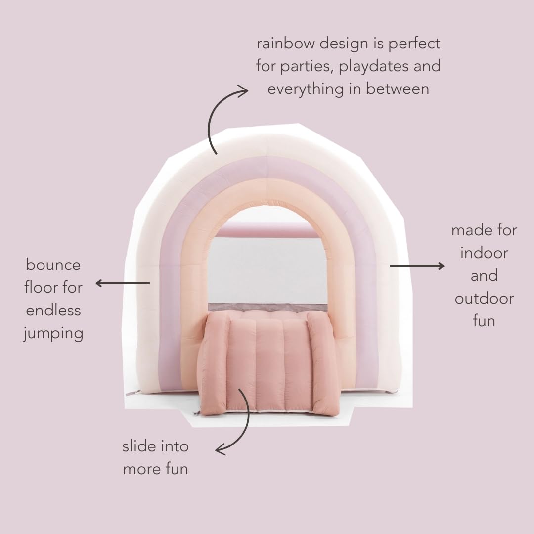 PLAYSMOL Pink Rainbow Inflatable Bounce House with Blower, 8x8 Kids Jumping House for Indoor Outdoor Play, Bouncy Castle, Ages 3-8