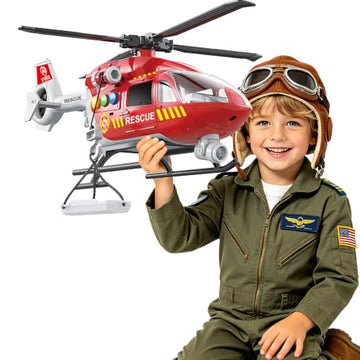 Ximoeo Helicopter Toys for Kids 3-5 with Light Up Sounds Large Fire Helicopter Police Toys Rescue Vehicles Toys Airplane for Toddler Boy Toys Birthday