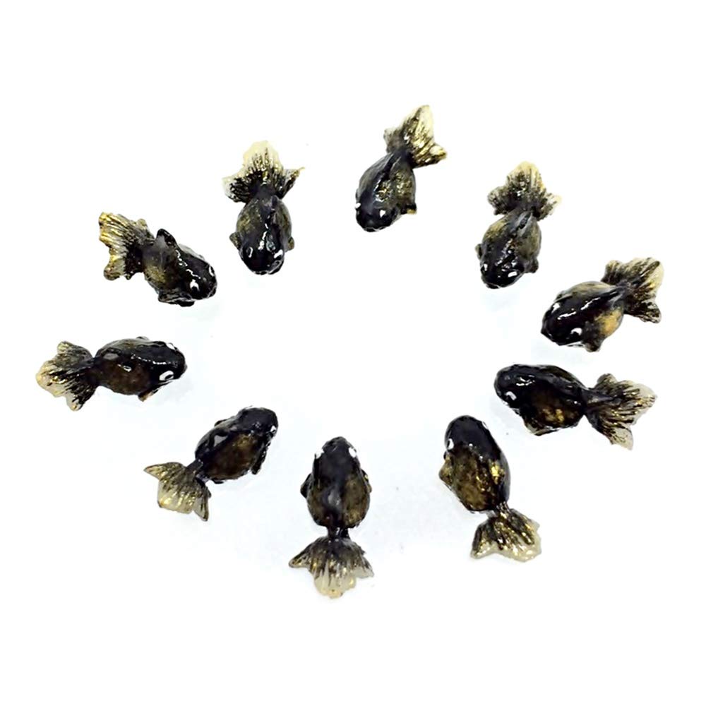 An_Shop 10pcs Artificial Animal Accessories Clay Goldfish Packs Miniature Figurine Mini Decorative for DIY Ornament Craft DIY Dollhouse Black-Gold