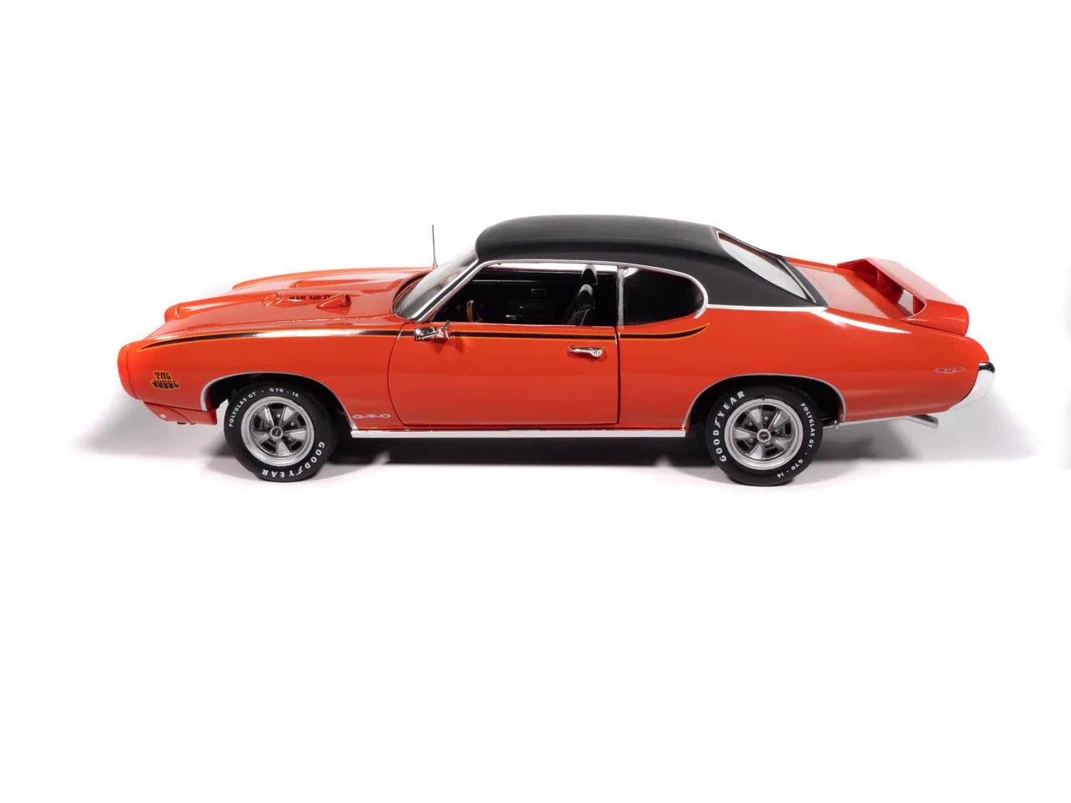 1969 GTO Judge Carousel Red with Black Stripes and Black Vinyl Top Mecum Auctions American Muscle Series 1/18 Diecast Model Car by Auto World AMM1351