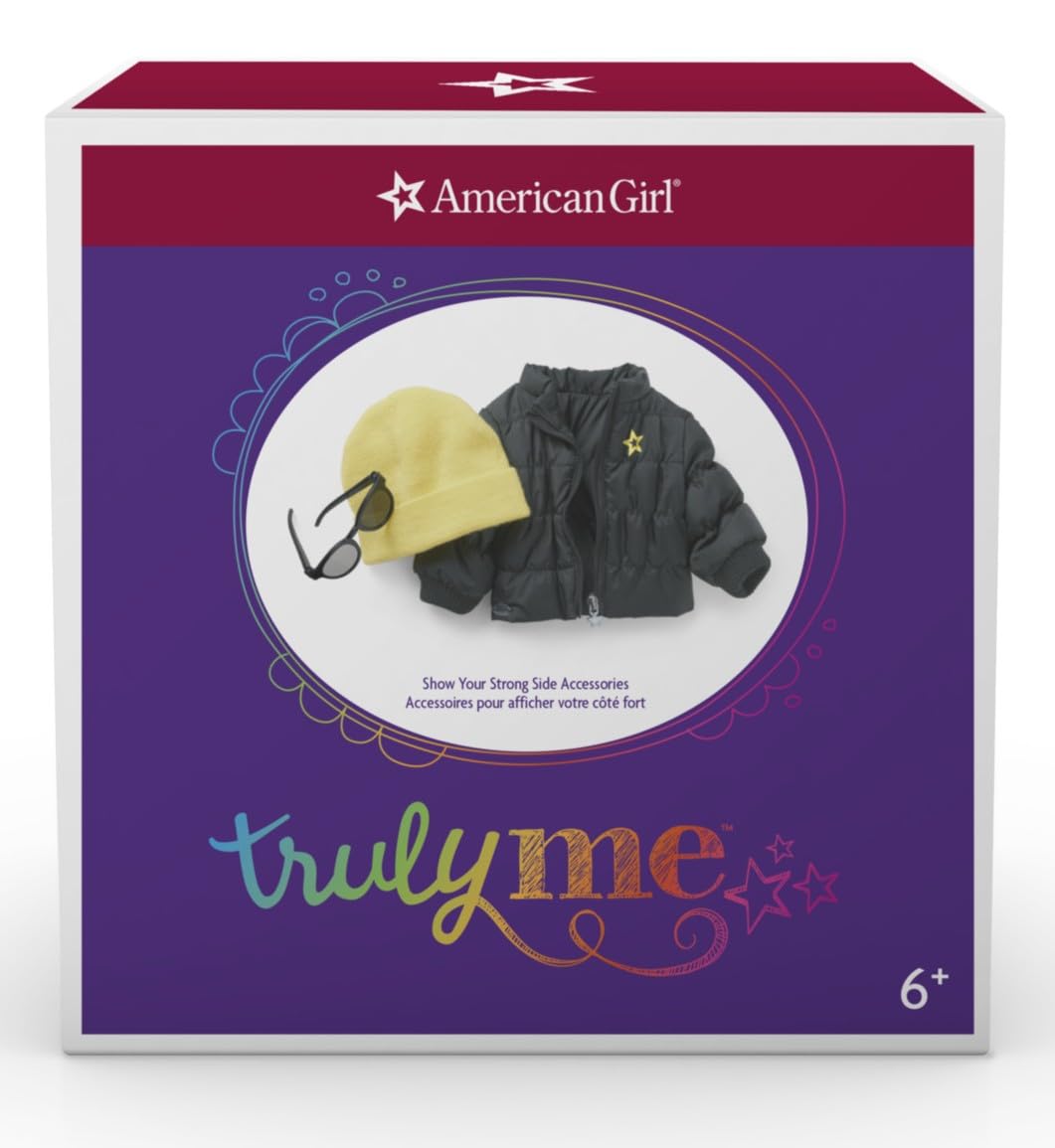 American Girl Truly Me 18-inch Doll Accessories Black Puffer Jacket, Yellow Knit Beanie, and Sunglasses, For Ages 6+