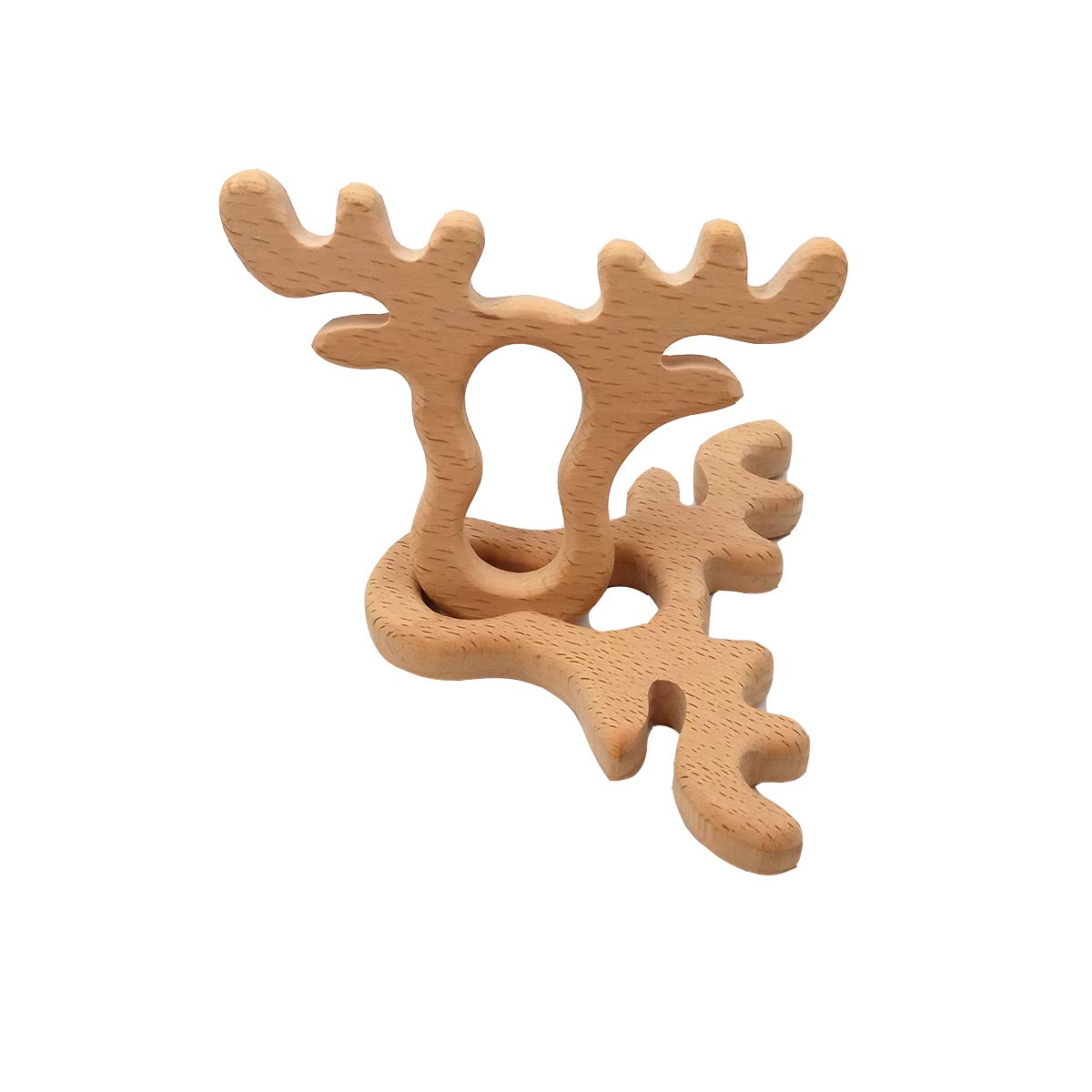 2pcs Natural Wooden Antlers Montessori Toy Pendant Pure Natural Beech Wood Animal Shape Toys for Handmade Necklace/Bracelet (Antlers 2pcs)