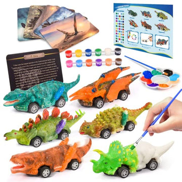 faentwc Dinosaur Painting Toys for Kids 5-7: Birthday Gifts for Kid Age 3-12 2 in 1 Dino Arts Painting Kits and Pull Back Cars Toy for Boys 4 5 6 7 8