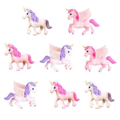 Lovely Flying Horse Unicorn Model Cake Toppers 8 Pcs Fairy Garden Miniature Unicorn Figurines Moss Landscape DIY Terrarium Crafts Ornament Accessories