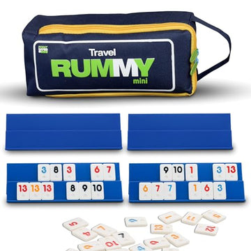 Point Games Classic Mini Rummy Game Set with 4 Exclusive Folding Playing Racks in Super Durable Travel Bag, for 2-4 Players Great Gift for Adults