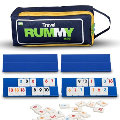 Point Games Classic Mini Rummy Game Set with 4 Exclusive Folding Playing Racks in Super Durable Travel Bag, for 2-4 Players Great Gift for Adults