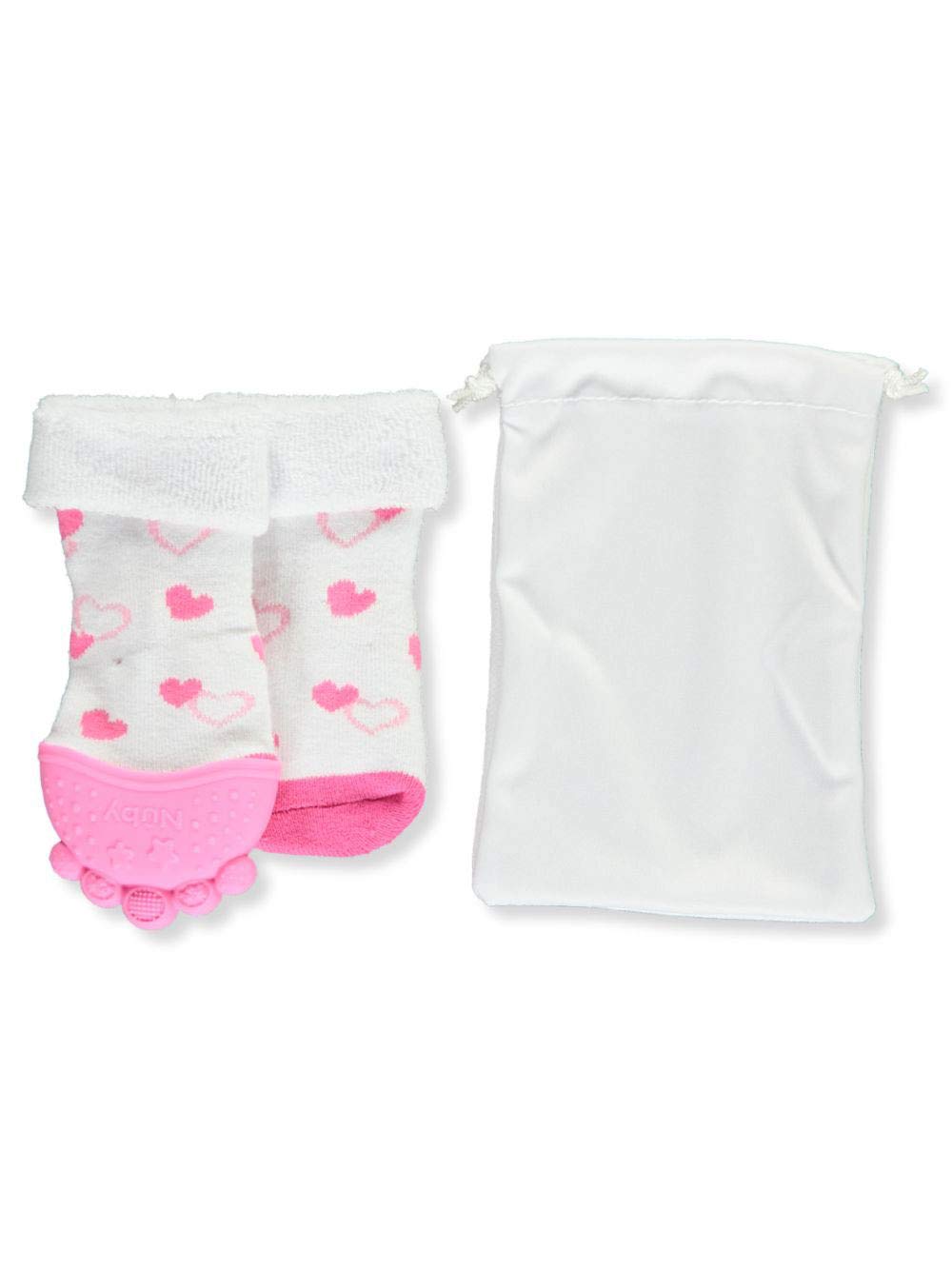 Nuby Soothing Teether Sock, Pink Hearts, 5"