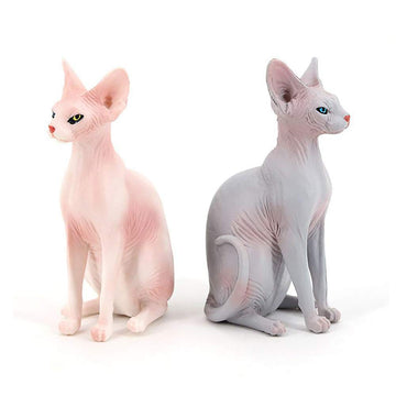 Simulated Hairless Cat Model Figure Toy, 2 Pcs Realistic Sphynx Hairless Cat Figurines Collection Playset Science Educational Props Toy(Grey&Pink)