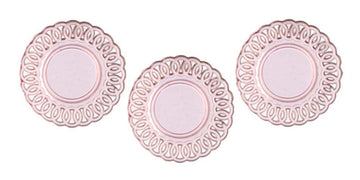 Dollhouse Miniature Set of 3 Chrysnbon Pink Lace Edged Plates