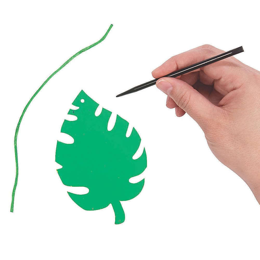 Fun Express Palm Leaf Magic Scratch Ornaments Set - Engaging Craft Activity for Kids DIY Art Projects Creative Home Decor - Perfect for Holiday Party