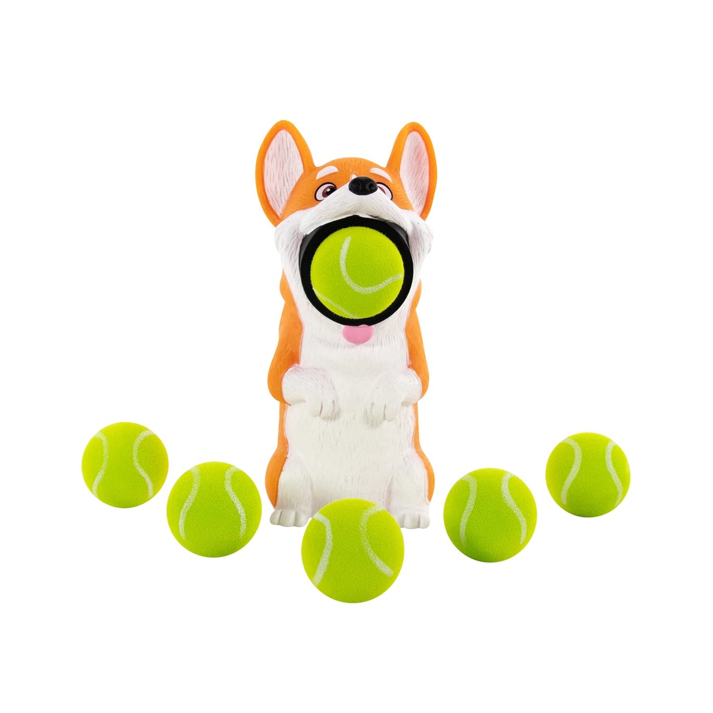 Hog Wild Corgi Ball Popper Toy - Includes 4 Soft Foam Balls - Squeeze to Pop Air Powered Balls Up to 20 Feet - Launcher Safe for Indoor/Outdoor Play