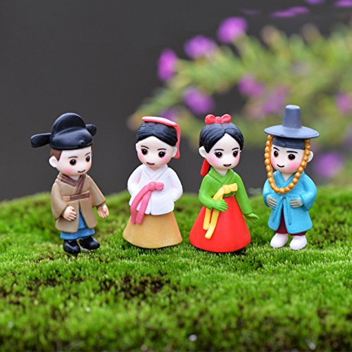 LANDUM Korean Lovers Figurine Ornaments Miniature Dollhouse Bonsai Fairy Garden Decor Red + Blue