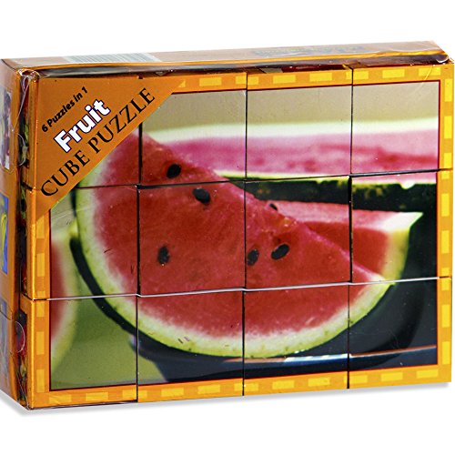 Stages Learning Real Picture Fruits Wooden Cube Language Builder Preschool Puzzle (12 Piece), Orange