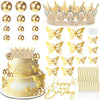 ZOYVUX Birthday Crown Cake Topper, Cake Decorations with Happy Birthday Cake Topper, Balls, Gold Butterflies, Corona Para Pastel for Women, Princess