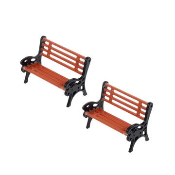 Miniature Park Bench Set 2-Pack - 1:12 Scale Brown Garden Seats with Realistic Detailing, Tiny Park Benches for Dollhouse and Fairy Garden