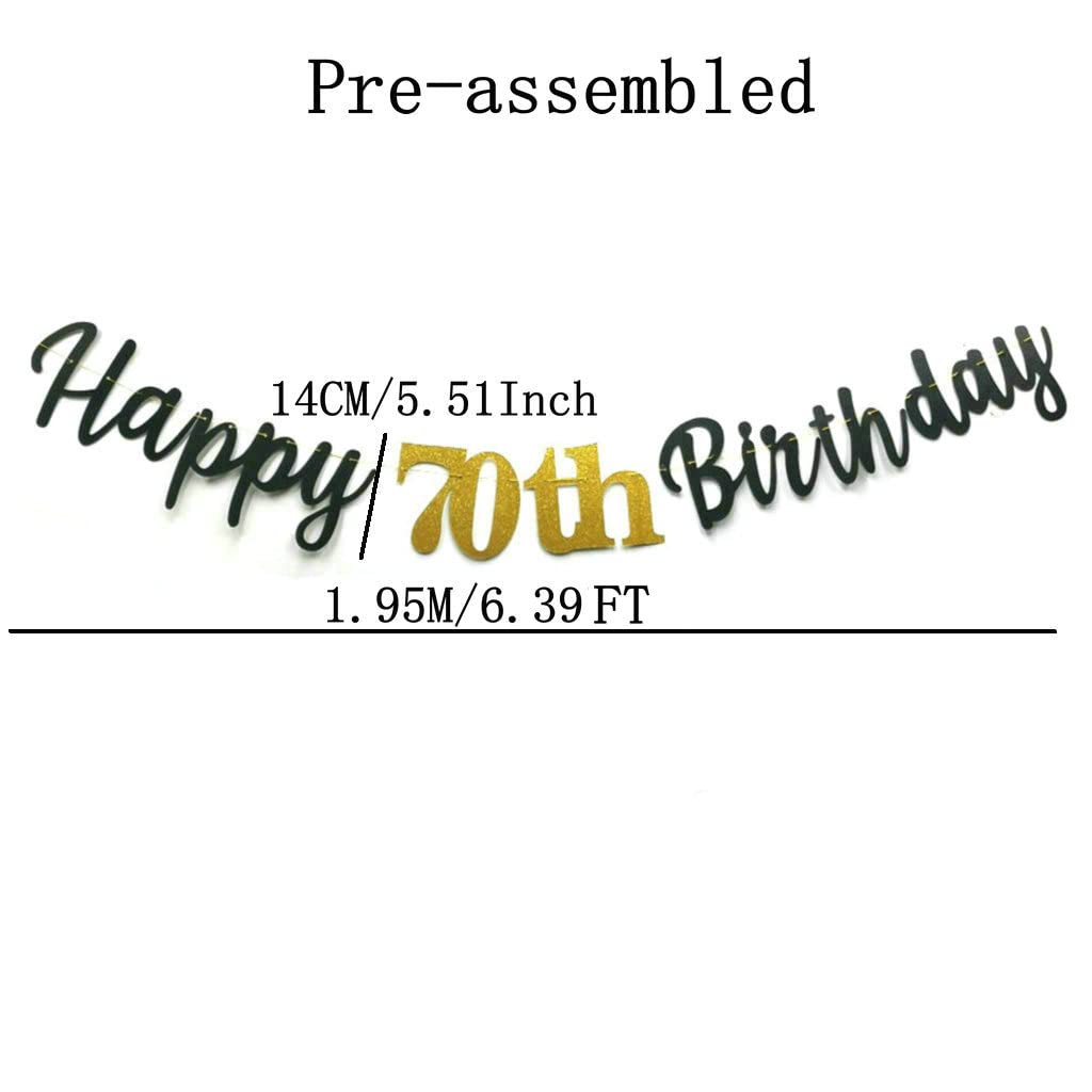 Glitter Happy 70th Birthday Banner Double Sized Glitter Paper 70 Birthday Sign Banner - Cheers to 70 Years Birthday Party Bunting Decorations Black