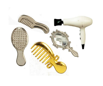 Town Square Miniatures Dolls House Hair Dryer Brush Combs & Mirror Bedroom Vanity Accessory Set