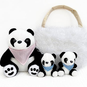 Perfectto Design Panda Stuffed Animal Bear Plush Toy for Girls 5 PCS Set - Mommy, 2 Babies, Bag, Blanket stuffies 3 4 5 Year Old Girl, Little Girls
