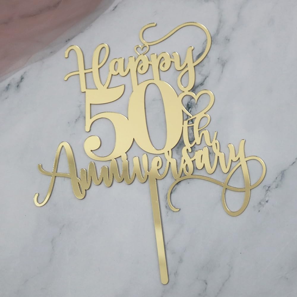 Sodasos Mirror acrylic Happy 50th Anniversary Cake Topper Wedding Happy Anniversary Cake Topper for Wedding Anniversary Party Cake Decorations Dessert