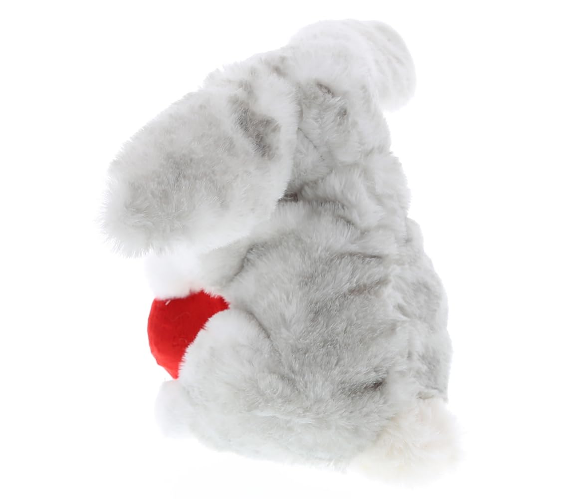 DolliBu I Love You Valentine Plush Grey Rabbit - Cute Soft Cuddly Stuffed Animal with Red Heart Gift for Valentines Day, Birthday Present