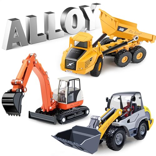 iPlay, iLearn Heavy Duty Construction Site Playset, Metal Dump Truck, Excavator Digger Backhoe, Tractor Bulldozer Diecast Vehicle, Outdoor Sandbox Car