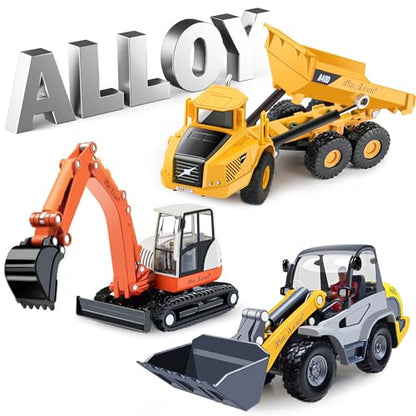 iPlay, iLearn Heavy Duty Construction Site Playset, Metal Dump Truck, Excavator Digger Backhoe, Tractor Bulldozer Diecast Vehicle, Outdoor Sandbox Car