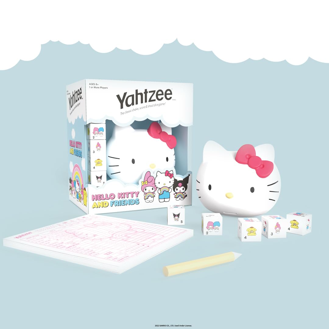 YAHTZEE: Hello Kitty and Friends, Collectible Head Dice Cup, Classic Family Dice Game, Officially Licensed Sanrio Game & Merchandise