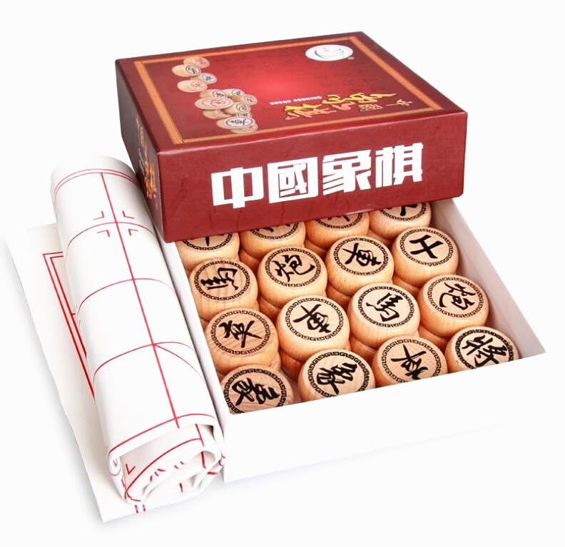 EatingBiting Beechwood Chinese Chess Set Xiangqi Games Sets with Chessboard + Hard Paper Box Chess Board Size: 40x35cm Chess Size 1.38 inch 中国象棋