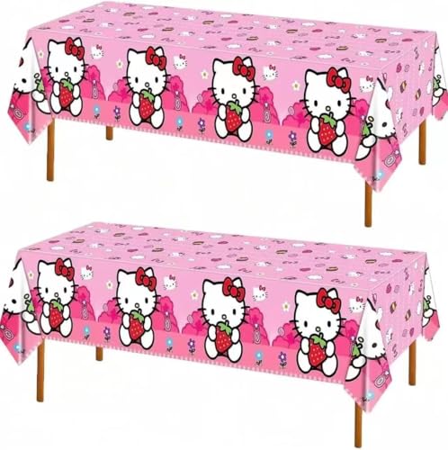 DXRZYS 2 Pc Hello Cat Birthday Party Decorations - Disposable Plastic Tablecloth Disposable Table Cover | Birthday Party Supplies Decorations (Pink)