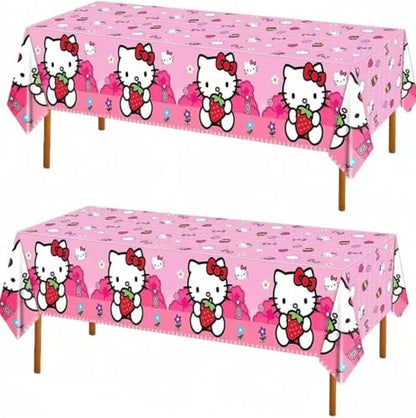 DXRZYS 2 Pc Hello Cat Birthday Party Decorations - Disposable Plastic Tablecloth Disposable Table Cover | Birthday Party Supplies Decorations (Pink)