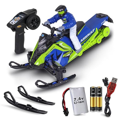 NKOK Polaris Switchback Assault RC Snowmobile - 1:10 Scale, (Green/Blue)