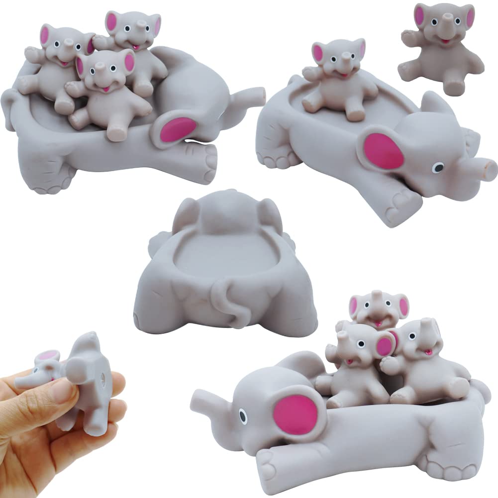 Bath Toys for Toddlers Infants 6 Months+, Floating Bathtub Elephant Toys Squeak Rubber Animal 4 Piece Set, Pool Beach Party Gift for Kids Boys Girls