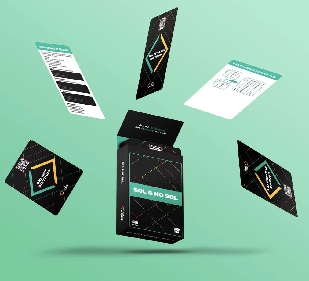SQL Flashcards & NoSQL Flashcards | Database Concepts Study Cards for Beginners | Interview Prep for Software Engineers, Data Analysts & Students |
