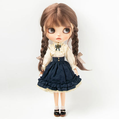 XiDonDon BJD Doll Clothes Retro Dress Set for Blyth Ymy Licca Azones Ob24 Ob27 Doll Accessories Toys (Only Clothes) (Dark Blue Set)