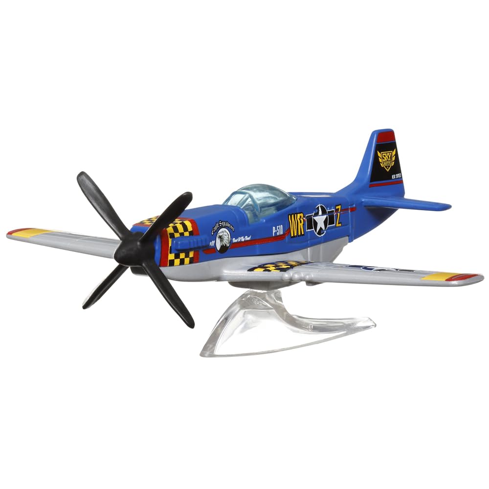 Matchbox Collectible Die-Cast Metal Sky Busters Inspired by North American P-51 Mustang Airplane - HLH99 ~ Blue, Silver and Yellow Single Seater