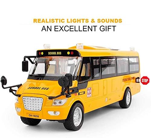 9" Yellow Bus Model for Teaching Supplies?Large Pull Back Alloy Diecast Metal Bus Model with Openable Doors and Get on/Off Sound for Gift,Cake