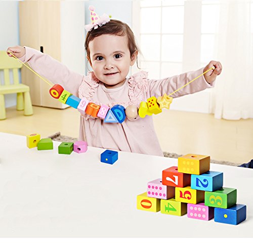 BOHS Caterpillar Lacing Blocks - Threading & Stacking - Toddler Learn Counting, Numbers and Shapes- Baby Kids Fine Motor Skills Toys