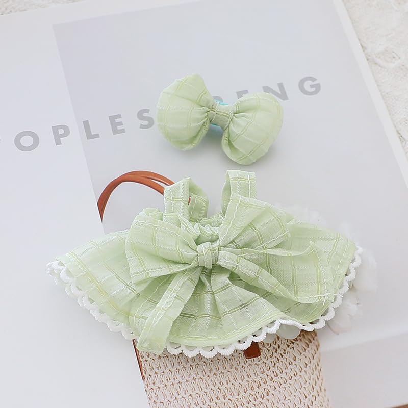 Fashion Outfit Set for 15-17 cm Collectible Figures - Green Dress, Straw Hat & Hair Clip, Figure Accessories Only
