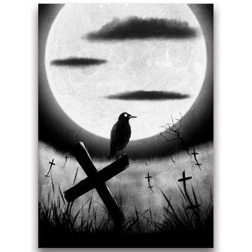 Fantasy North - Crow on the Gravestone - Inked Moonlight Horror Series - 100 Textured Matte TCG Card Sleeves - Fits Magic MTG Commander Pokemon and