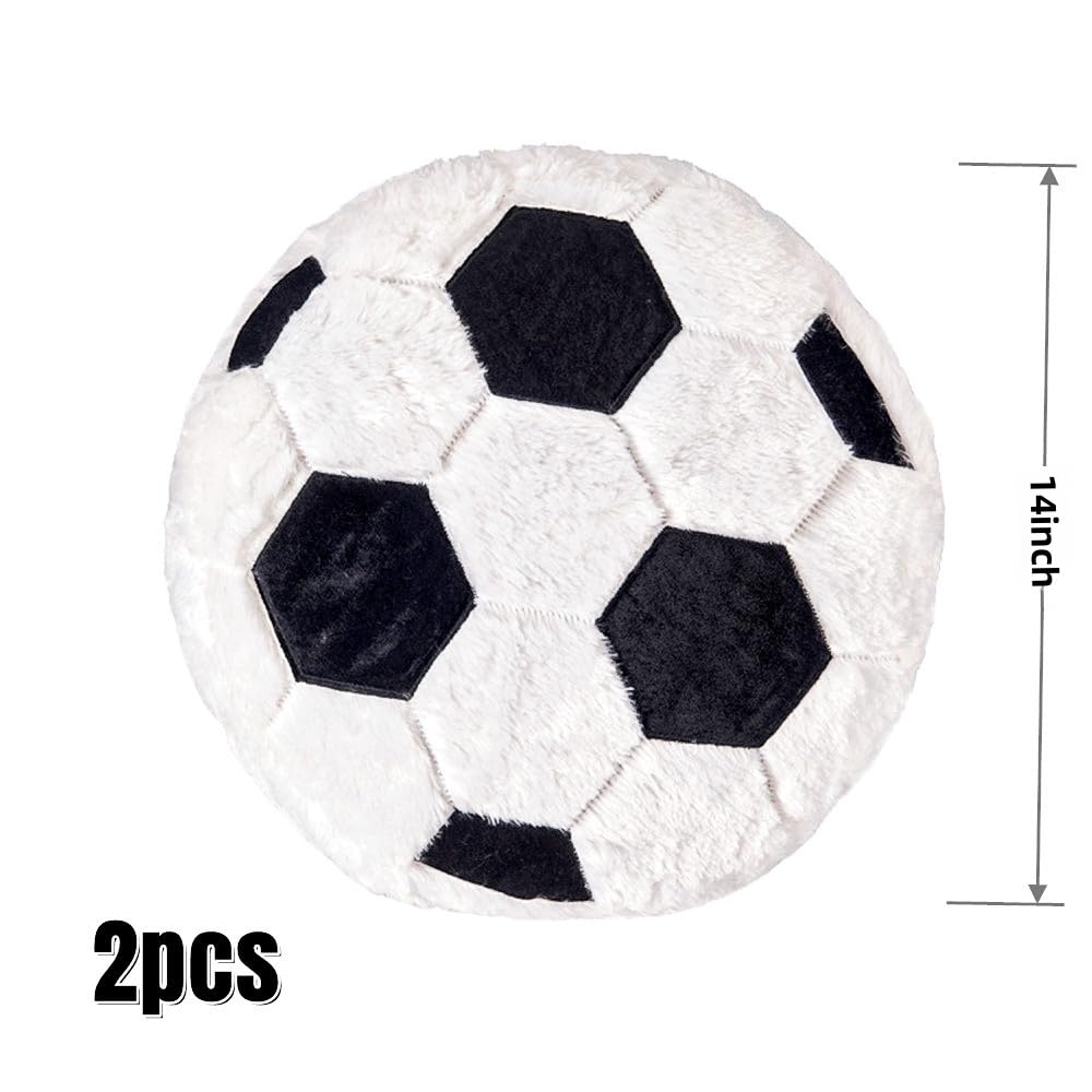 XIYUAN 2Pcs Soccer Plush Pillow 14" White Football Stuffed Toys Soft Durable Sports Plush Toys for Home Decor Sofa Cushion Kids Boy Girls Children